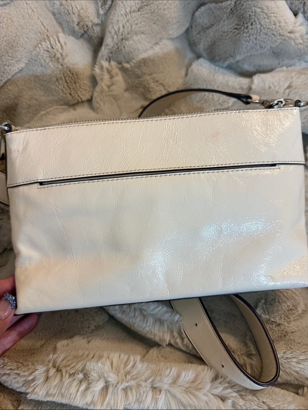 DKNY Cream Patent Crossbody with Silver Hardware - Picture 8 of 12